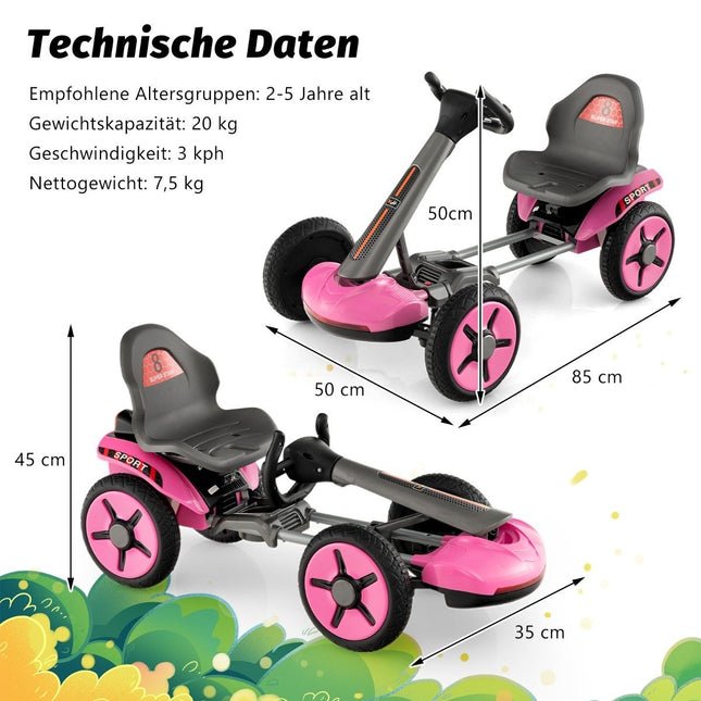 12V children's electric go-kart with LED & 2-way adjustable steering wheel & seat lights pink