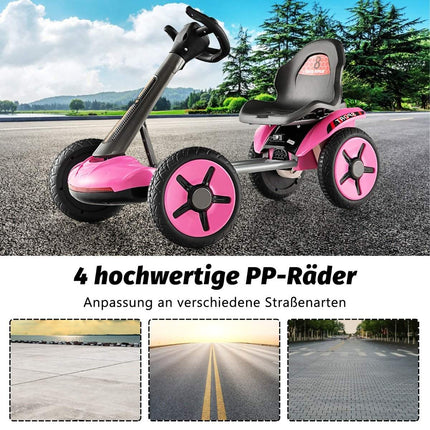 12V children's electric go-kart with LED & 2-way adjustable steering wheel & seat lights pink