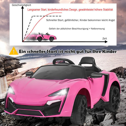 12V electric children's car with shock absorber spring remote control & music & soft start & horn & LED lights pink