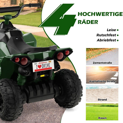 12V electric children's quad with 2.2/4.3 KM/H speed &amp; Horn, music &amp; LED lights electric quad green