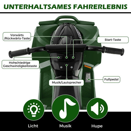 12V electric children's quad with 2.2/4.3 KM/H speed &amp; Horn, music &amp; LED lights electric quad green