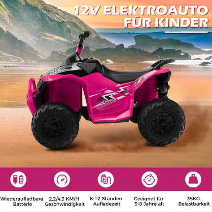 12V electric children's quad with 2.2/4.3 KM/H speed &amp; Horn, music &amp; LED lights electric quad pink
