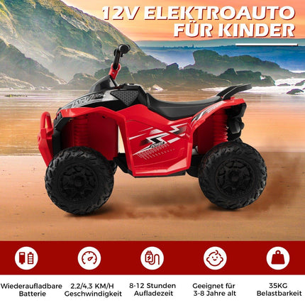 12V electric children's quad with 2.2/4.3 KM/H speed &amp; Horn, music &amp; LED lights electric quad red