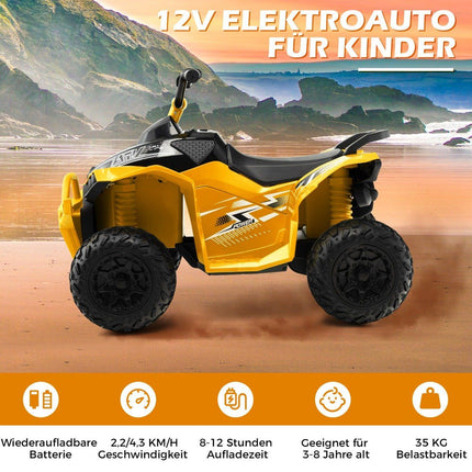 12V electric children's quad with 2.2/4.3 KM/H speed &amp; Horn, music &amp; LED lights electric quad yellow