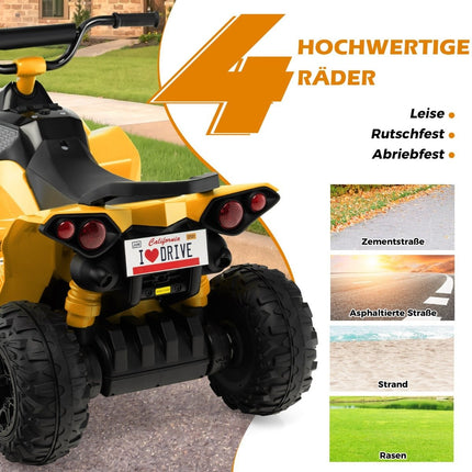 12V electric children's quad with 2.2/4.3 KM/H speed &amp; Horn, music &amp; LED lights electric quad yellow