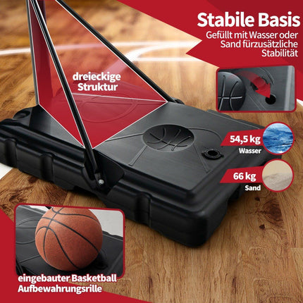 130 - 305 cm basketball stand with net & 2 wheels, height adjustable black