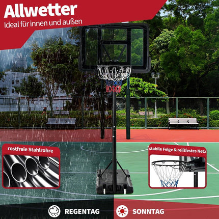 130 - 305 cm basketball stand with net & 2 wheels, height adjustable black
