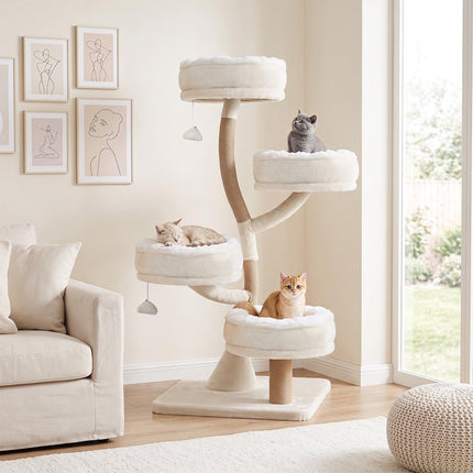 132 cm Wooden Cat Tree with Sisal Posts & Toys