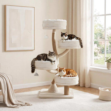 132 cm Wooden Cat Tree with Sisal Posts & Toys