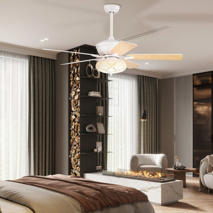132cm ceiling fan wood with lighting reversible fan with lamp 4H timer white