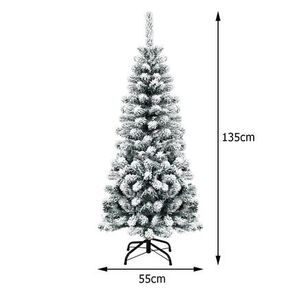135 cm Artificial Pencil Christmas Tree with Snow, 150 LEDs
