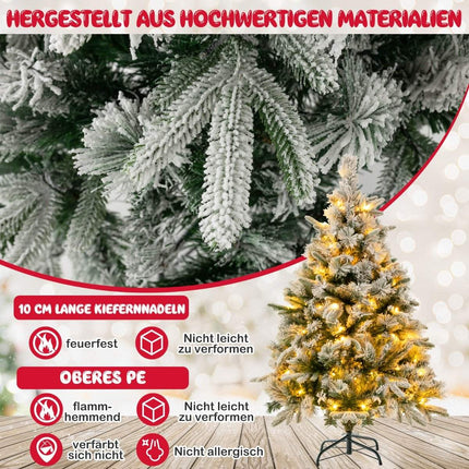 136cm Artificial Christmas Tree with Snow & 150 Warm White LED Lights Green