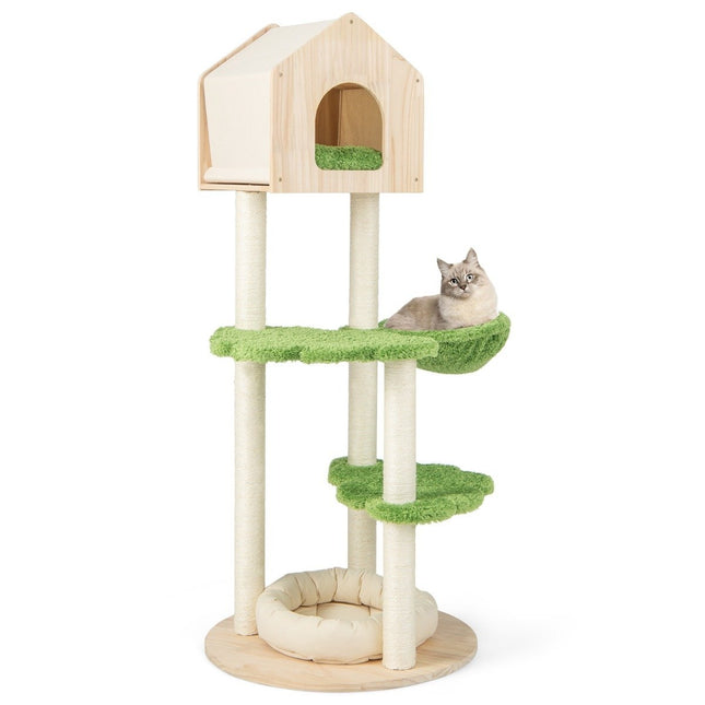 139 cm cat tree with sisal scratching posts & jumping platforms & berth & hammock