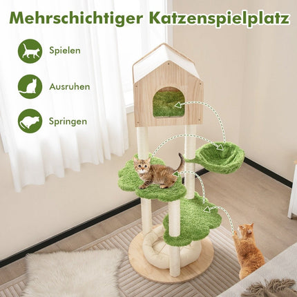 139 cm cat tree with sisal scratching posts & jumping platforms & berth & hammock