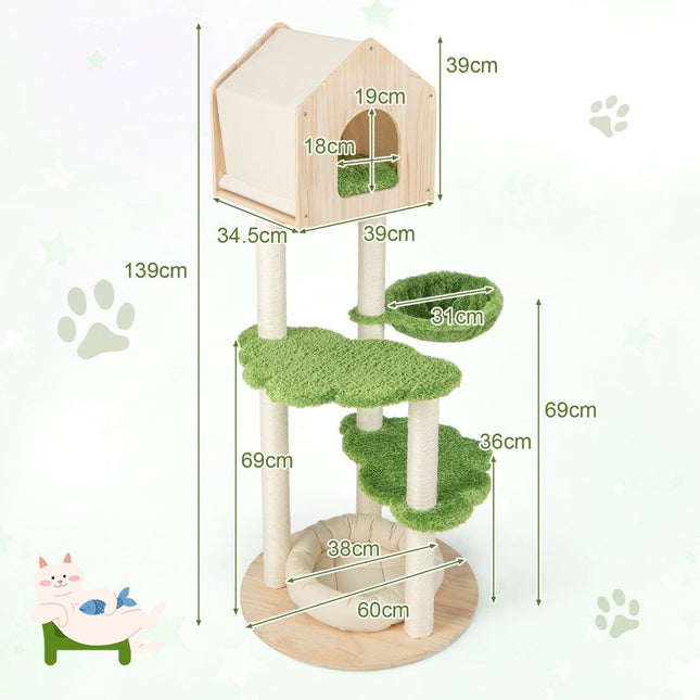 139 cm cat tree with sisal scratching posts & jumping platforms & berth & hammock