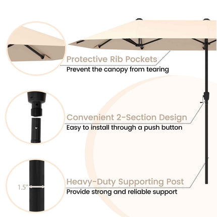 13 Ft Double-Sided Patio Umbrella, Crank, Beige