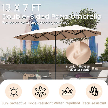 13 Ft Double-Sided Patio Umbrella, Crank, Beige
