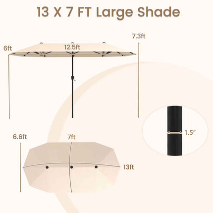 13 Ft Double-Sided Patio Umbrella, Crank, Beige