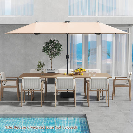 13 Ft Double-Sided Patio Umbrella, Solar LED, Crank, Beige