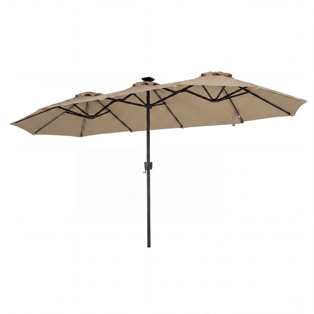 13 Ft Double-Sided Patio Umbrella, Solar LED, Crank