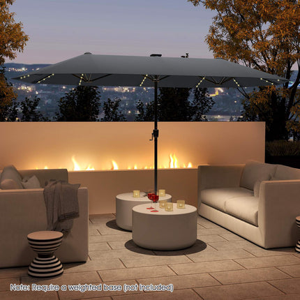13 Ft Double-Sided Patio Umbrella – Solar LED, Crank