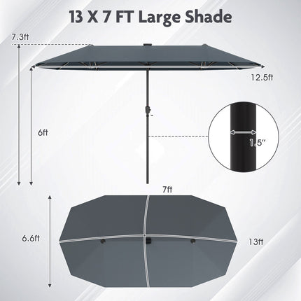 13 Ft Double-Sided Patio Umbrella – Solar LED, Crank