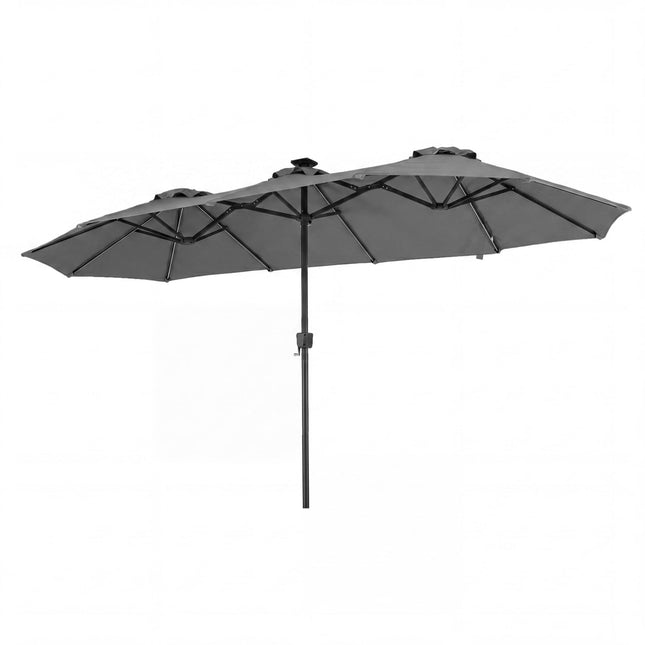 13 Ft Double-Sided Patio Umbrella, Solar LED Lights, Gray