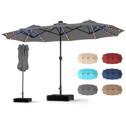 13 Ft Double-Sided Patio Umbrella with LED Lights & Base
