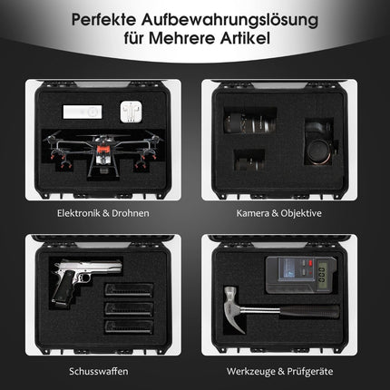 13" Hard Shell Camera Case with Adjustable Foam Insert Waterproof Case Black