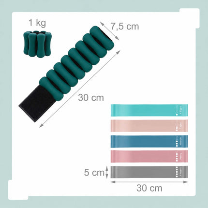 13-Piece Green Pilates Set with Ring, Ball, Bands, Weights