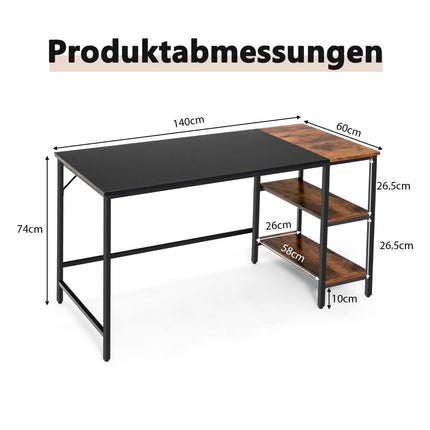 140 cm desk with shelves & splice plate computer table office table PC table brown