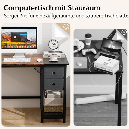 140 cm long desk with 2 drawers & headphone hook & storage compartment computer desk