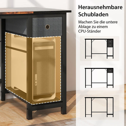 140 cm long desk with 2 drawers & headphone hook & storage compartment computer desk