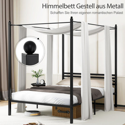 140 x 200 cm four-poster bed frame with slatted frame metal bed double bed bed frame black