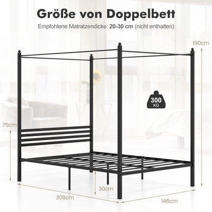 140 x 200 cm four-poster bed frame with slatted frame metal bed double bed bed frame black
