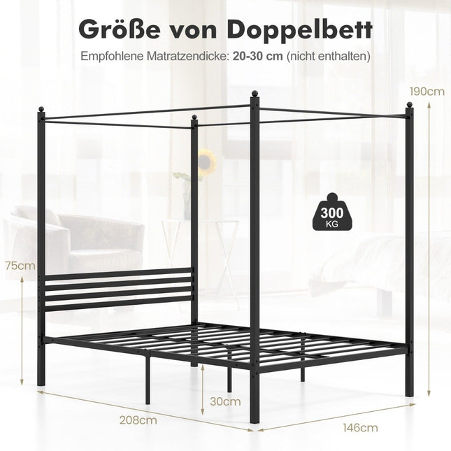 140 x 200 cm four-poster bed frame with slatted frame metal bed double bed bed frame black