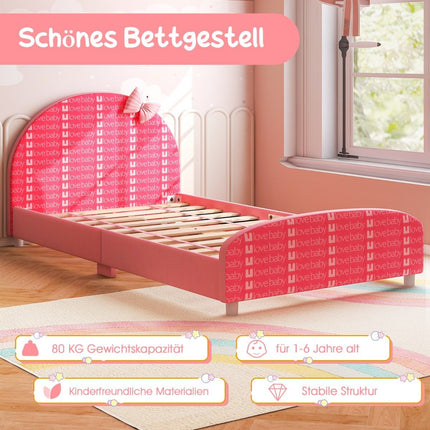 140 x 70 cm children's bed with soft headboard and footboard slatted frame baby bed pink bow