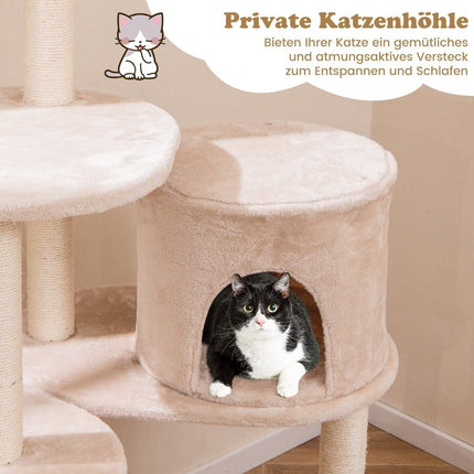 146 cm scratching post with cat cave & perch & cattail cat basket cat tree