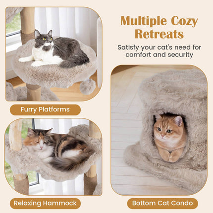147cm Cat Tree Tower with Sisal Poles and Plush Hammock