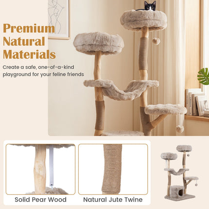 147cm Cat Tree Tower with Sisal Poles and Plush Hammock