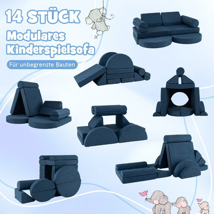 14-piece modular children's sofa play sofa made of foam building blocks sofa for climbing &amp; Crawling navy blue
