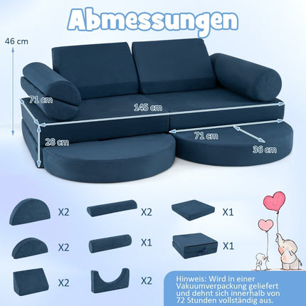 14-piece modular children's sofa play sofa made of foam building blocks sofa for climbing &amp; Crawling navy blue