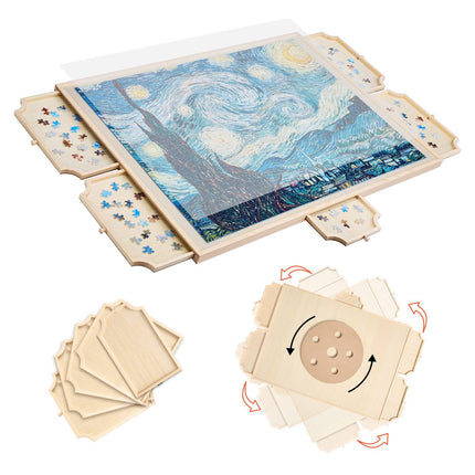 1500-Piece Rotating Puzzle Board, 5 Drawers, Cover