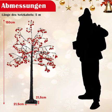 150 cm Artificial Christmas Tree with LED Lights & Red Ornaments