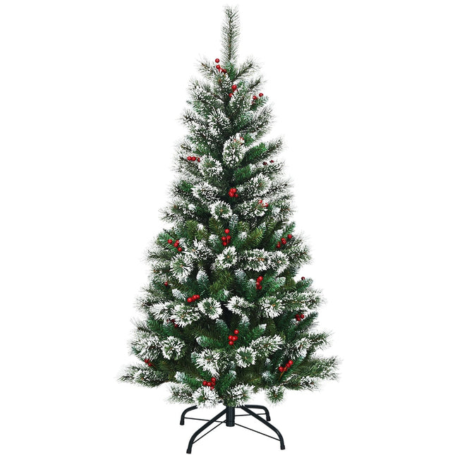 150 cm Artificial Christmas Tree with Snow and Red Berries