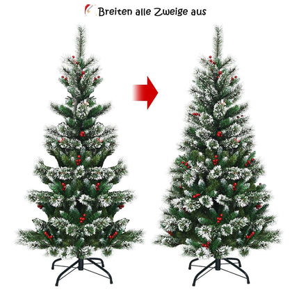 150 cm Artificial Christmas Tree with Snow and Red Berries