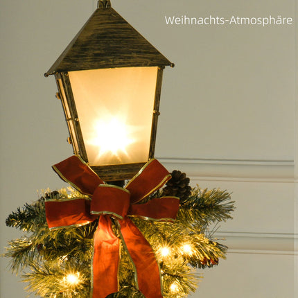 Metal Christmas lantern with LED Fairy Lights, cones and bow