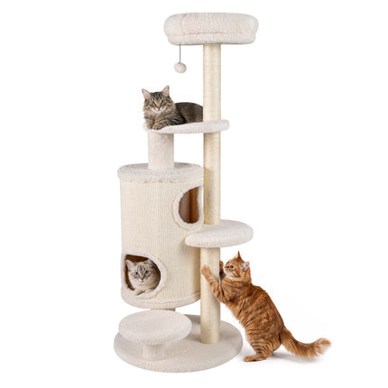150 cm White Cat Tree with 6 Levels and 2 Caves