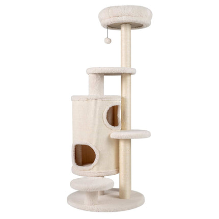 150 cm White Cat Tree with 6 Levels and 2 Caves