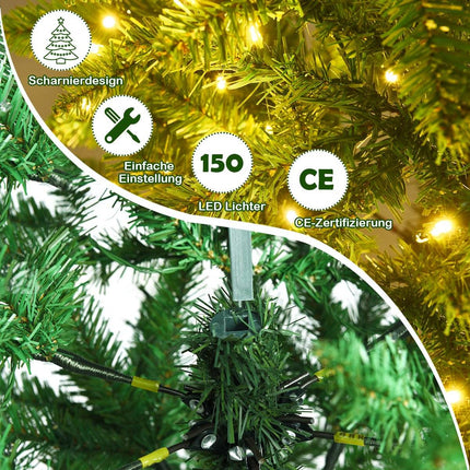 150 cm high illuminated artificial pencil Christmas tree with warm white green lights